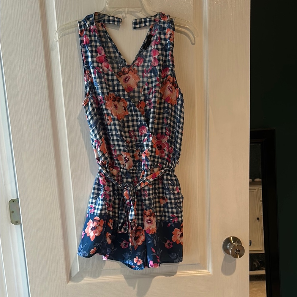 Floral Gingham Sleeveless Romper
